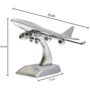 DSH Brass Jet Plane On Stand Table Top Decorative Showpiece for Home Decor & Office Table and Gifting. (Silver)
