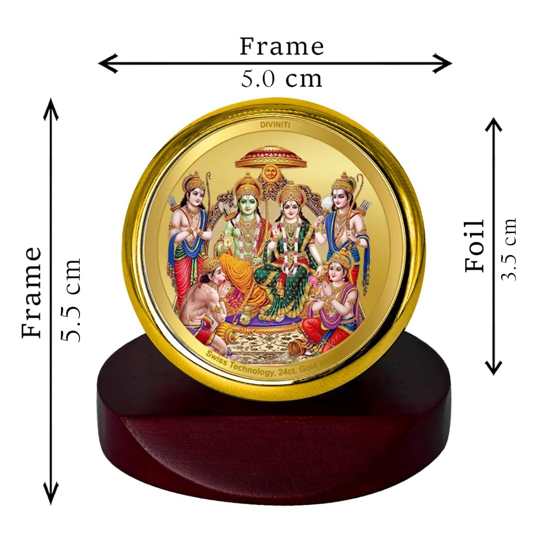 DIVINITI Ram Darbar God Idol Photo Frame for Car Dashboard, Table Decor, Office MCF 1C Gold Photo Frames and 24K Gold Plated Foil Religious Photo Frame Idol for Pooja, Gifts Items (5.5X5.0 CM)