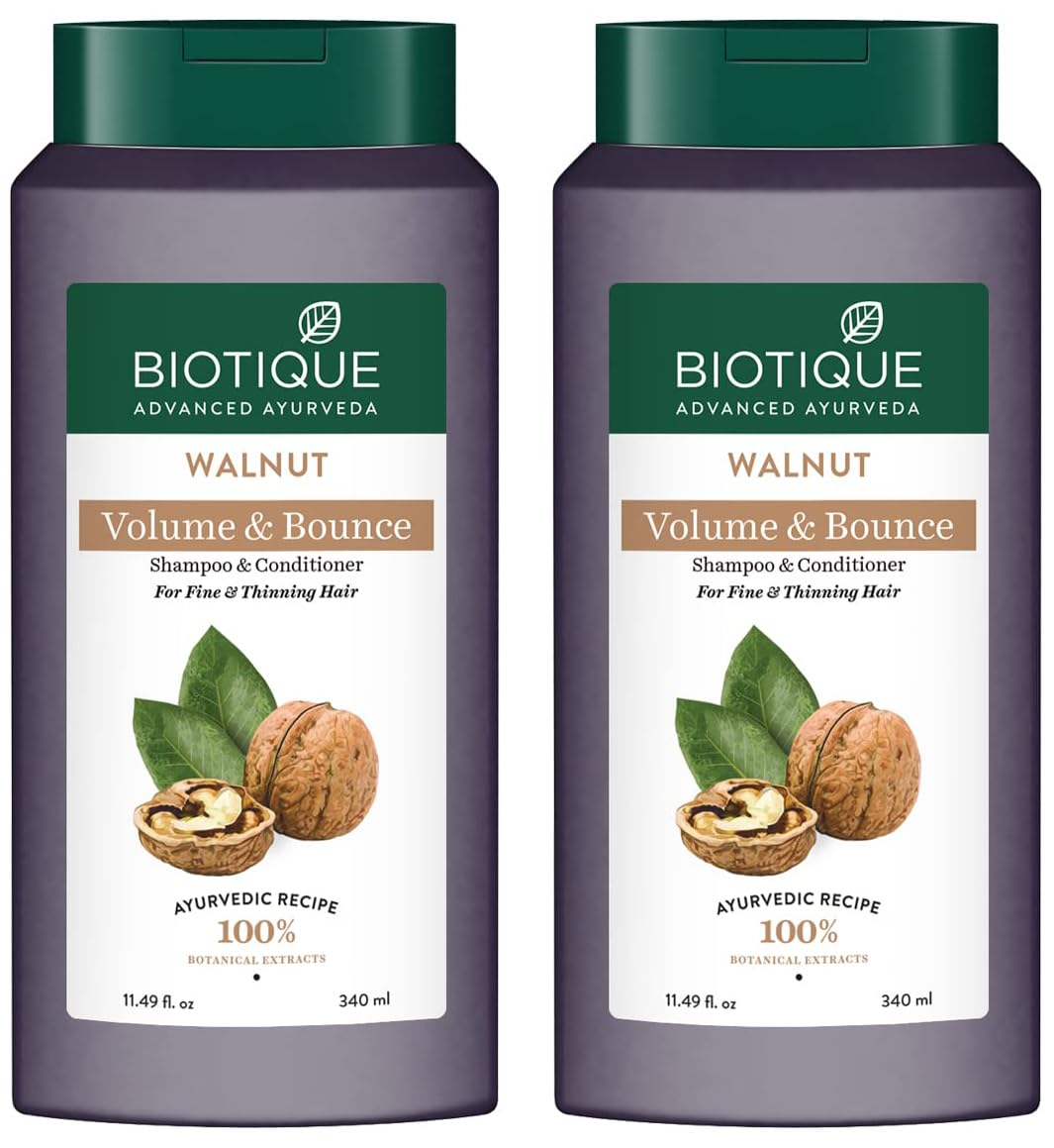 Biotique Walnut Volume and Bounce Shampoo and Conditioner | For Fine and Thinning Hair| Volumizing Shampoo for Thin Hair |100% Botanical Extracts |340ml (Pack of 2)
