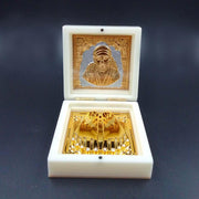 SHINDE EXPORTS Decorative Shirdi Sai Baba Photo Frame with Charan Paduka For God Pooja and Gift. (Mini Charan White Gold Foil)