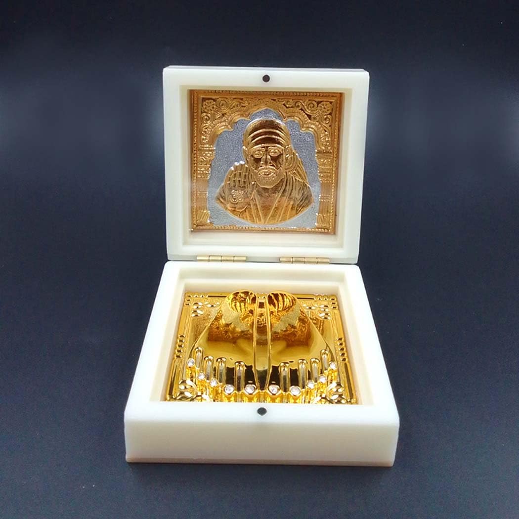 SHINDE EXPORTS Decorative Shirdi Sai Baba Photo Frame with Charan Paduka For God Pooja and Gift. (Mini Charan White Gold Foil)