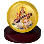 DIVINITI 24K Gold Plated Religious Car Dashboard Frame | Premium God Idol Frame for Car, Home Mandir & Office Table | Spiritual Gift, Decorative Showpiece | Saraswati Mata