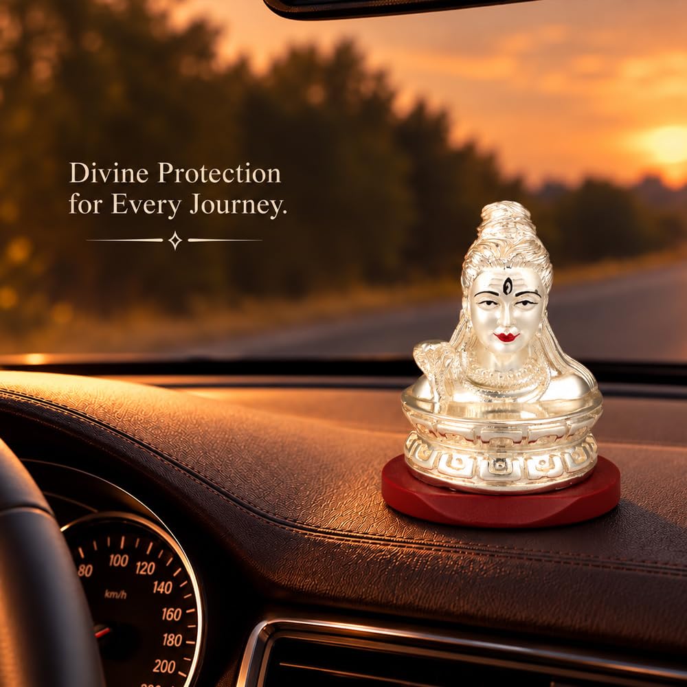 DIVINITI Premium Lord Shiva Idol with Silver-Tone Finish | Mahadev Shiv Ji Bust Showpiece with Decorative Base & Premium Gift Box | Home, Mandir, Office & Spiritual Gifting | 8 x 6 cm