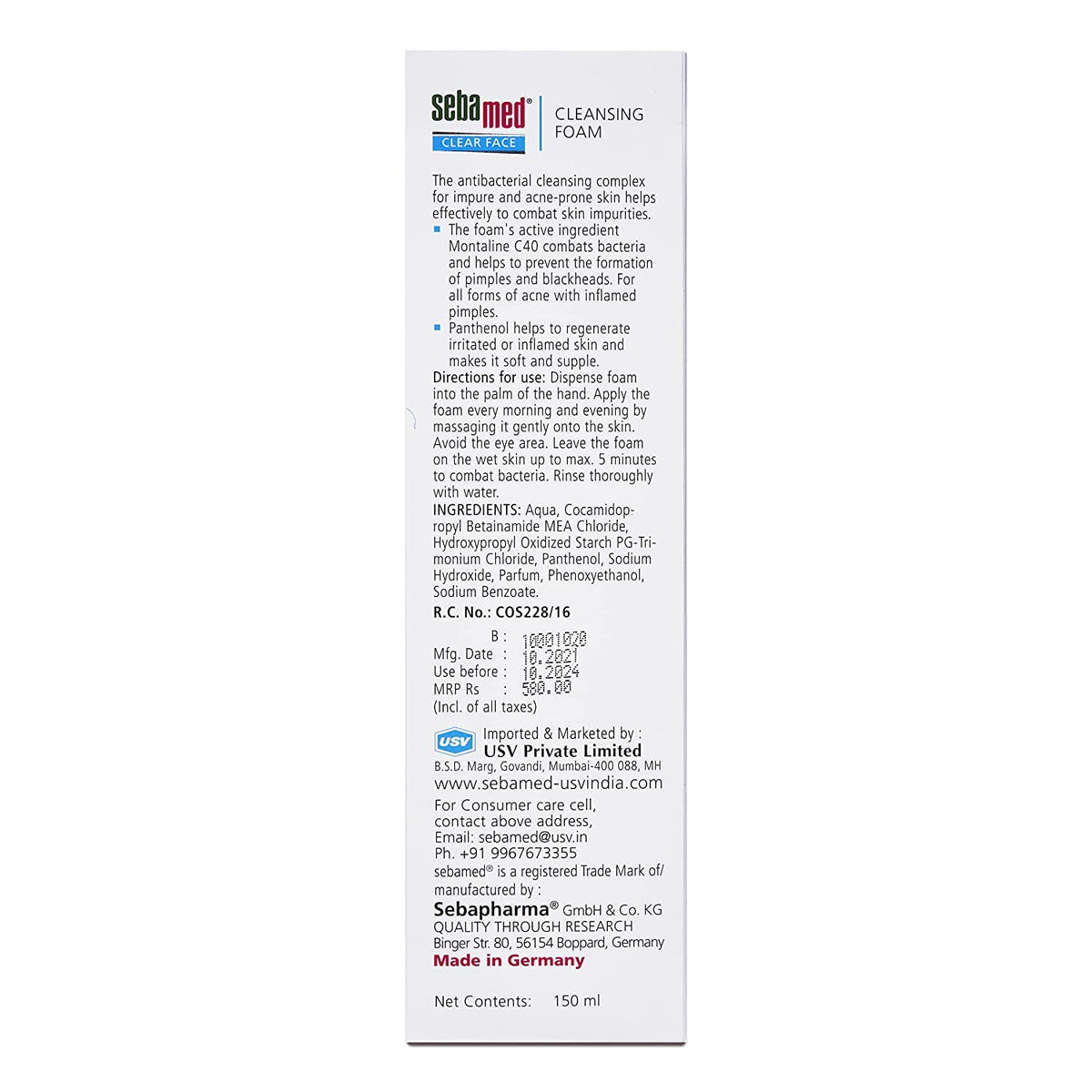 Sebamed Clear Face Cleansing Foam| pH 5.5 | Combats pimples with Montaline C40 | Deep pore cleansing | Dermatologically & clinically tested | 150ml (Pack of 2)