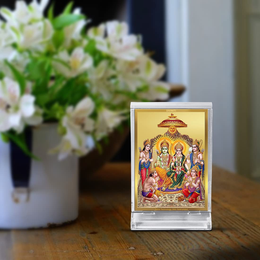 DIVINITI Ram Darbar God Idol Photo Frame for Car Dashboard, Table Décor|ACF 3 Acrylic Frame, 24K Gold Plated Foil and |Idol for Pooja, Gifts Items (11X6.8 CM)