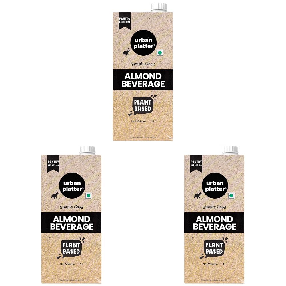 Urban Platter Almond Milk, 1 Litre (Unsweetened | Lactose-Free | Plant-Based Milk Alternative | Works Beautifully in Tea and Coffee) (Pack of 3)