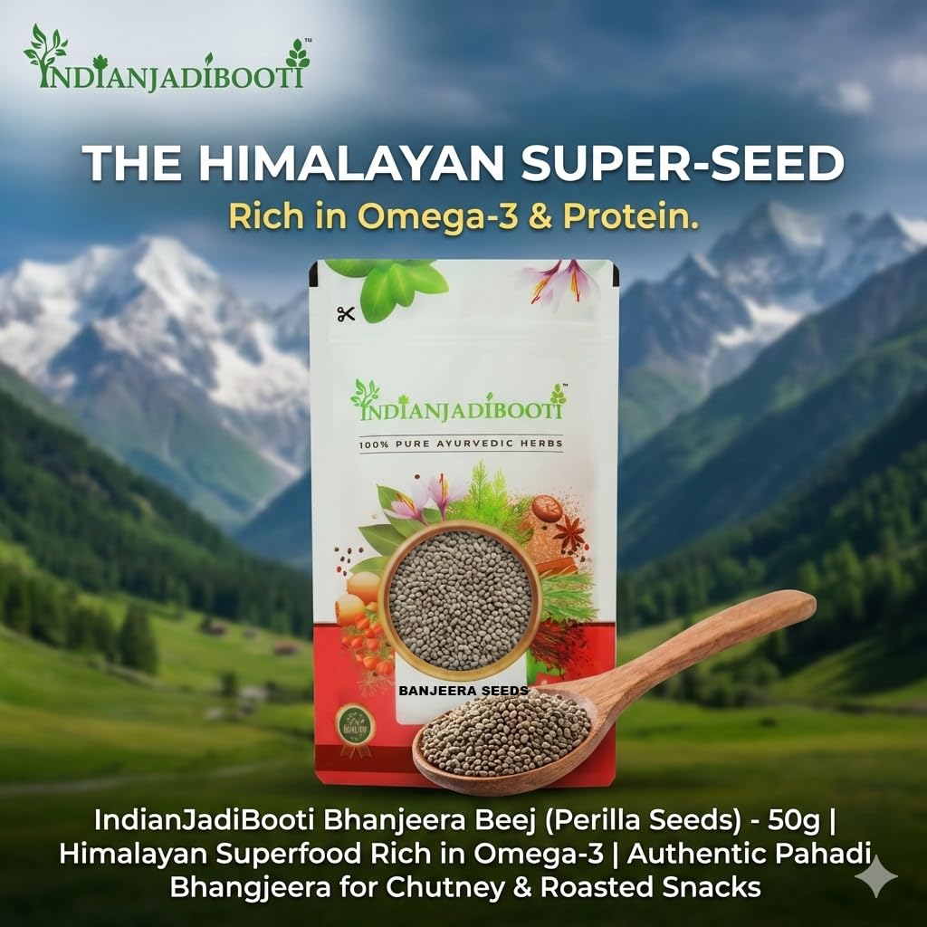 IndianJadiBooti Bhanjeera Beej (Perilla Seeds) - 50g | Himalayan Superfood Rich in Omega-3 | Authentic Pahadi Bhangjeera for Chutney & Roasted Snacks