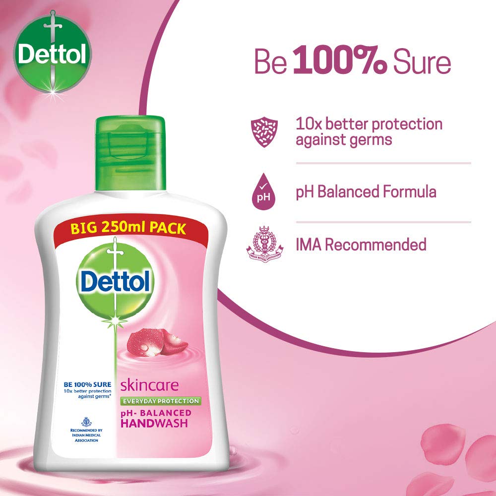 Dettol Skincare Germ Protection Handwash Liquid Soap Flip Top, 250ml