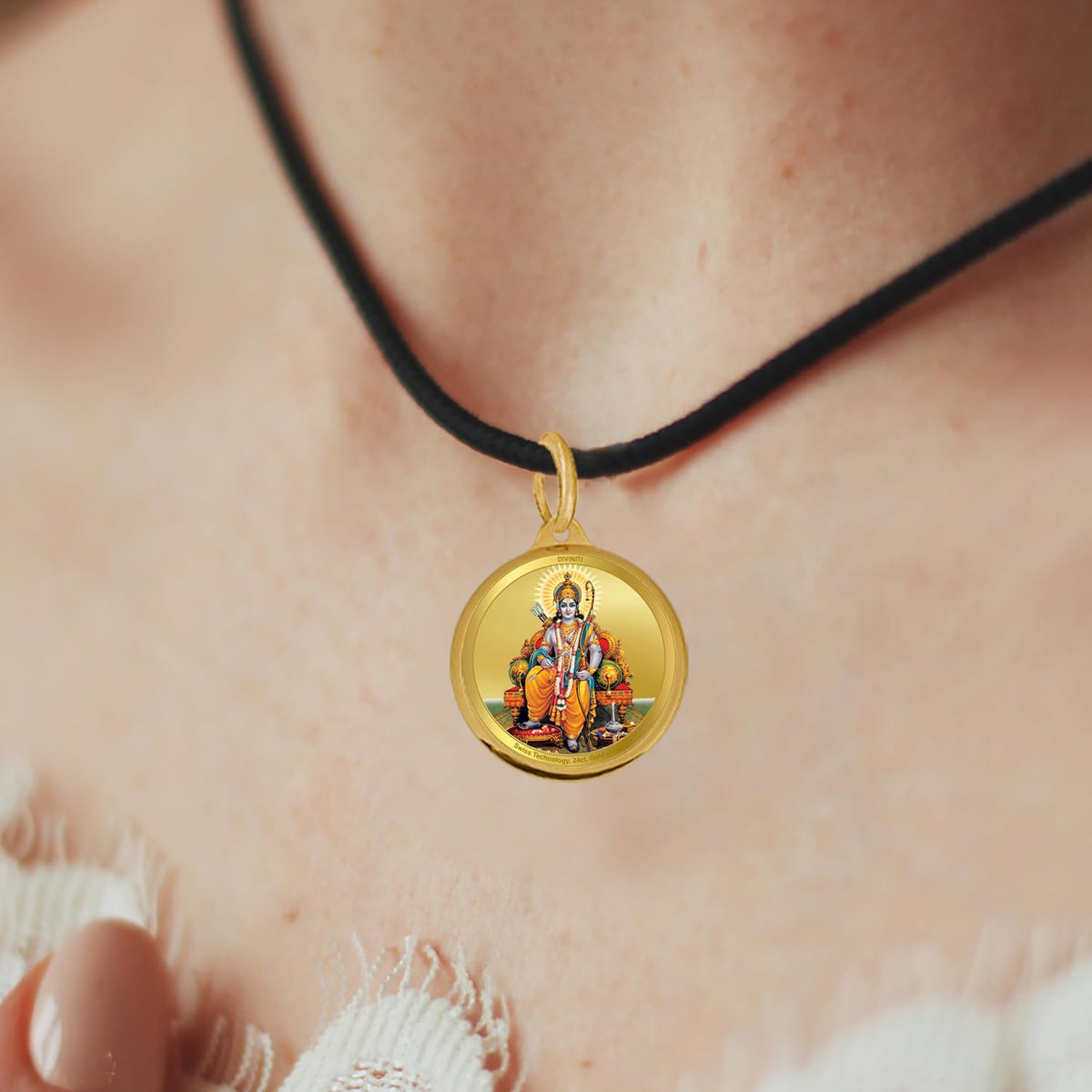 Diviniti 24K Gold Plated Ram Ji & Jai Shri Ram Pendant For Men, Women & Kids | 28 MM Double Sided Stylish Pendant Necklace For Girls | Divine God Pendant For Birthday Gift