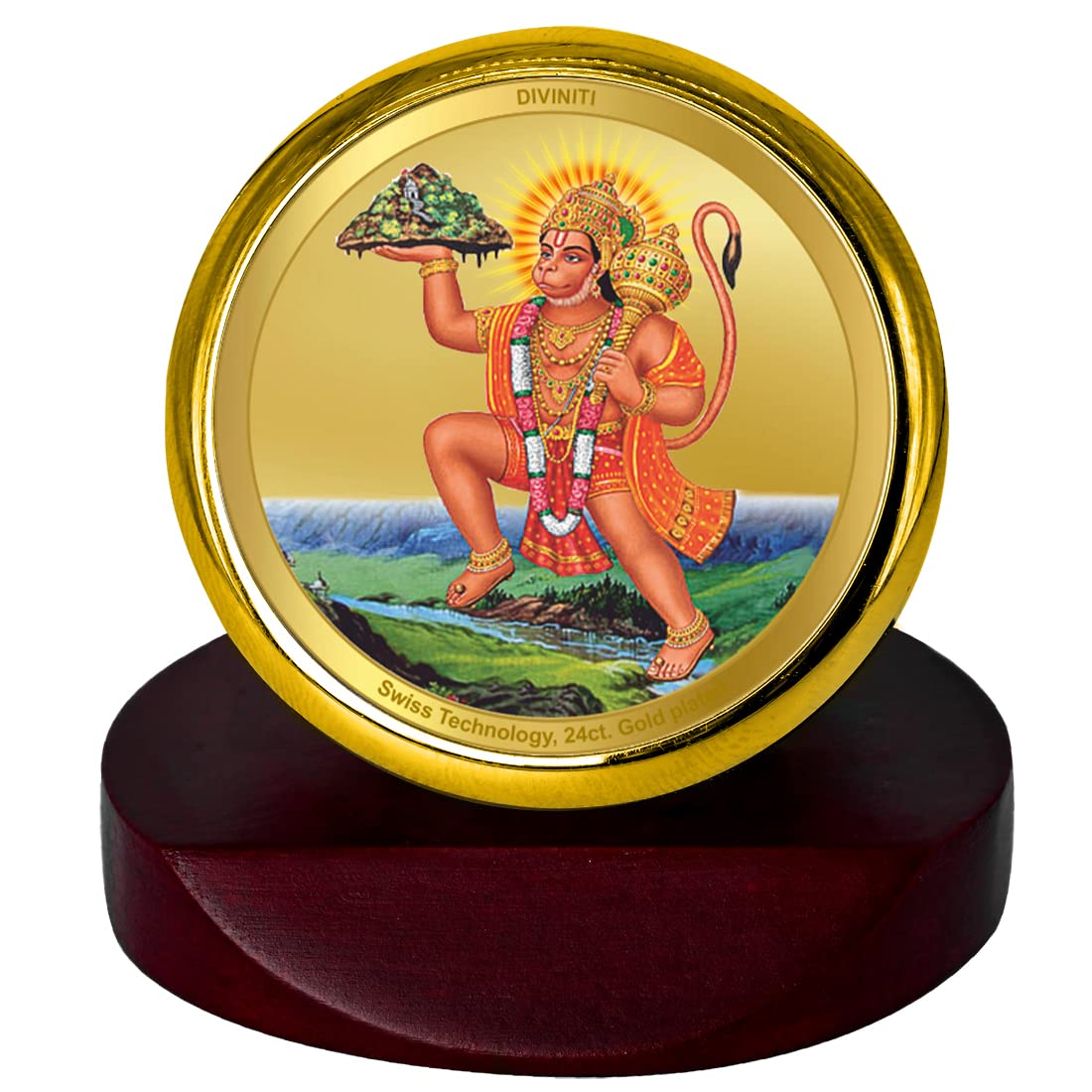 DIVINITI 24K Gold Plated Religious Car Dashboard Frame | Premium God Idol Frame for Car, Home Mandir & Office Table | Spiritual Gift, Decorative Showpiece | Lord Hanuman