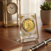 DIVINITI 24K Gold Plated Meenakshi Amman Acrylic Frame for Car Dashboard, Home Temple & Office Table | Premium Spiritual Gift, Blessings for Protection & Positivity, 8x7 cm Decorative Showpiece