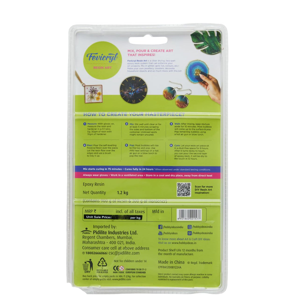 Fevicryl Epoxy Resin Art Kit, 1200g | Non-Toxic, Long Lasting, Smooth Finish | Easy to use | Suitable for Making Jewellery, Coasters and DIY Craft | Ideal for Hobbyists, Artists & Gifting
