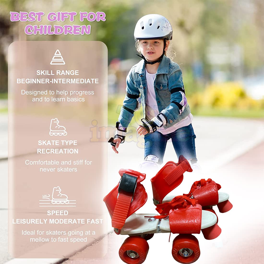 Toy Imagine® Roller Inline Skates for Kids | Adjustable Size Skating Shoes with Front Brake | 4 Pu Wheels | Skates for Boys & Girls Age 4-8 | Kids Roller Skates for School Sports(Red)
