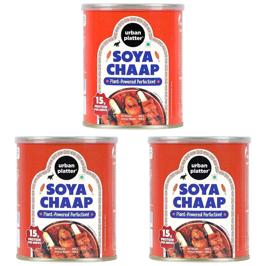 Urban Platter Soya Chaap in Brine, 800g (Canned | Chunks on Stick | Drained Weight - 500g, Rich in Plant Protein| Soy Chap) (Pack of 3)