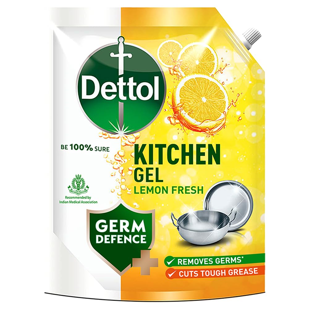 Dettol Dishwash liquid and Kitchen Gel | Cuts Tough Grease | Remove germs | Lemon Fragrance | 1500ml (Refill Pack)