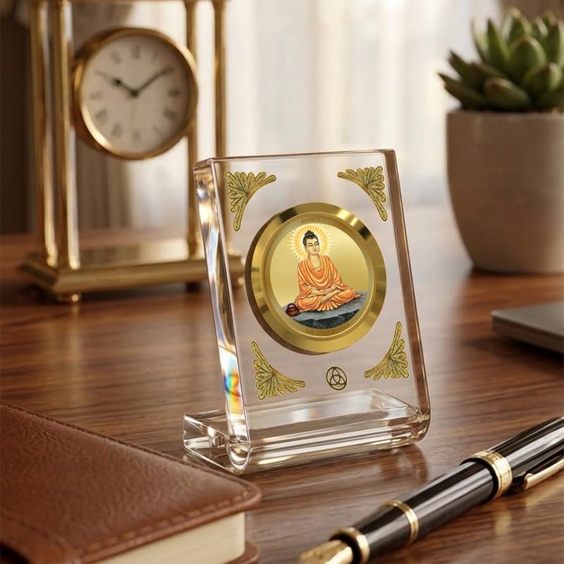 DIVINITI 24K Gold Plated Religious Car Dashboard Frame | Premium God Idol Frame for Car, Home Mandir & Office Table | Spiritual Gift, Decorative Showpiece | Buddha