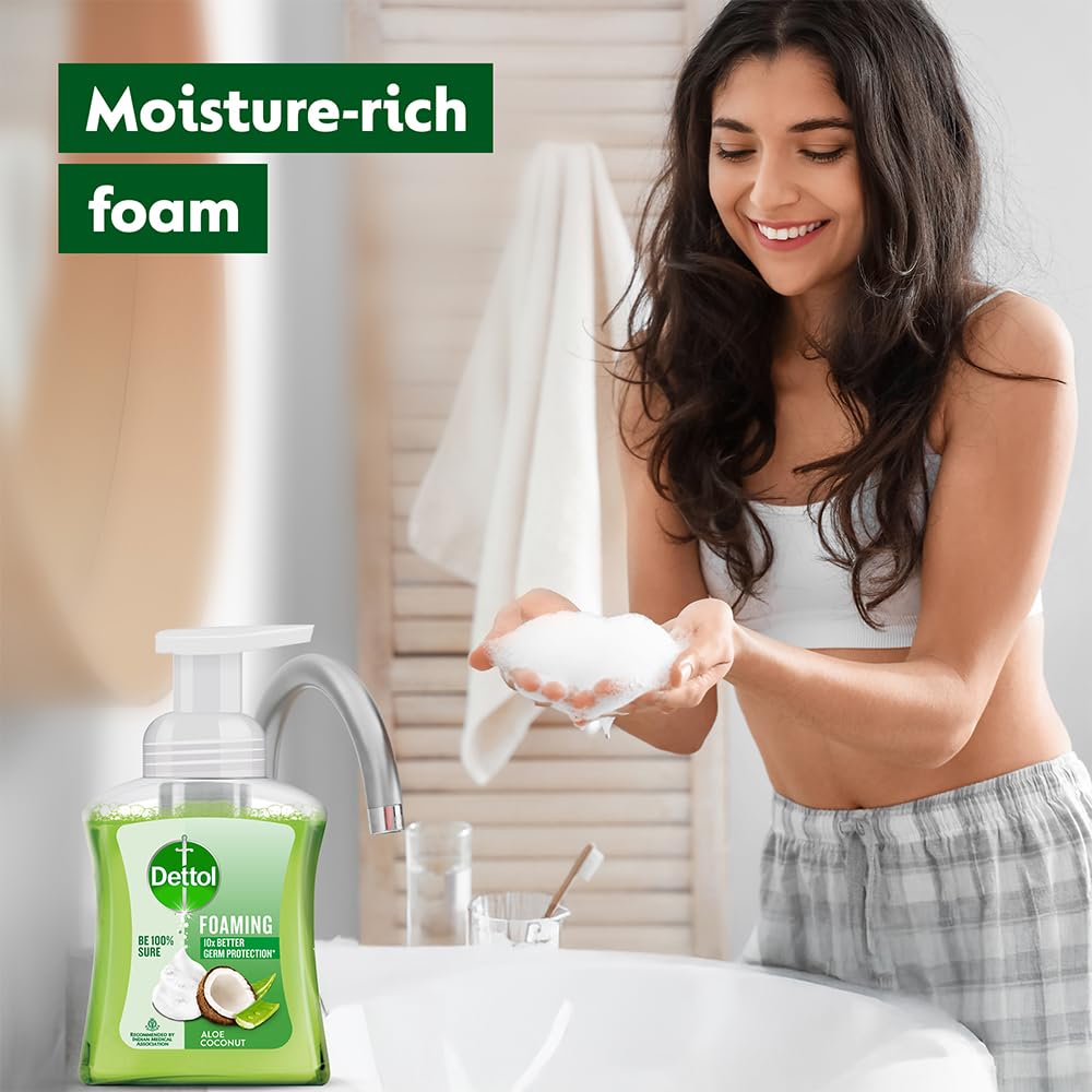 Dettol Foaming Handwash Pump + Refill Combo, Aloe Coconut (250ml + 200ml) Rich Foam Moisturizing Hand Wash Soft on Hands