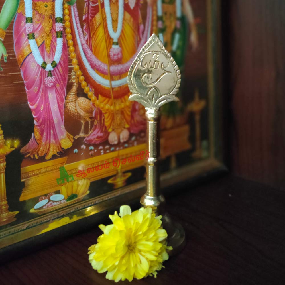 Aalayam Selveer Metal Lord Murugan Vel With Stand 5.5 Inches Brass Gold Colour 1 Piece,Religious