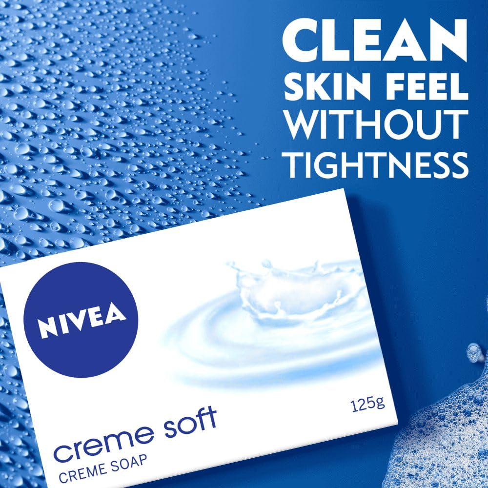 NIVEA Creme Soft Soap with Natural Almond Oil, Moisturizing Beauty Bath Soap & Cream Soap for Hands & Body, Rich Creamy Lather for Soft, Smooth & Healthy Skin, Gentle Daily Cleansing, Pack of 4 x 125 g