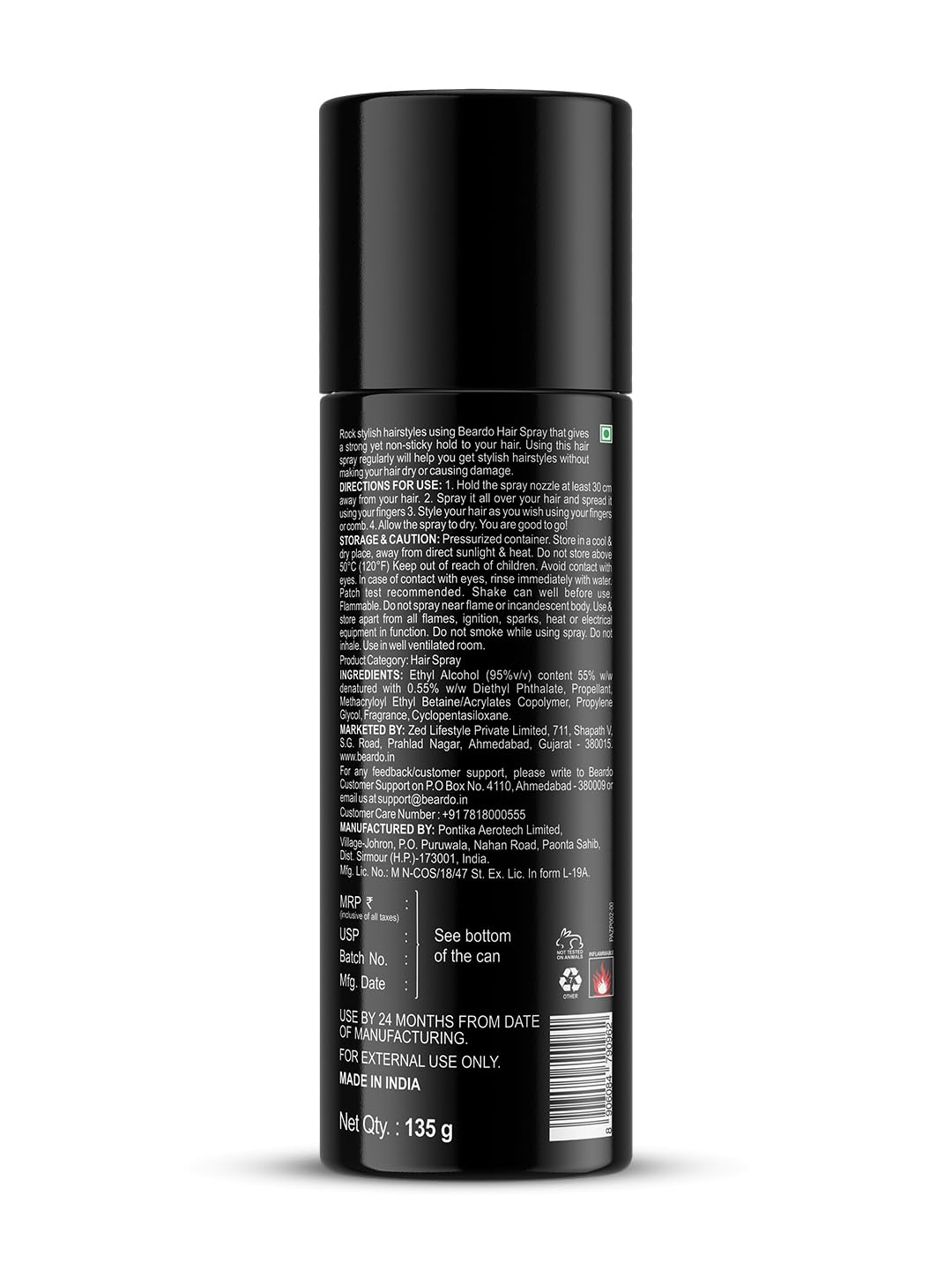 Beardo Strong Hold Hair Spray, 192 ml (Pack of 2) | Hair Spray for Men | Hair Styling | Hair Setting Spray | Hair Fixing Spray | Strong Hold | Natural Shine