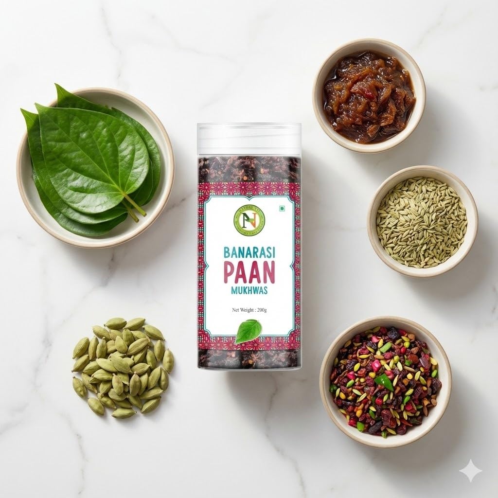 NatureVit Banarasi Paan Mouth Freshener 200g | Sweet Banarasi Meetha Paan Mix with Gulkand, Betel Leaf & Fennel | Traditional After-Meal Treat