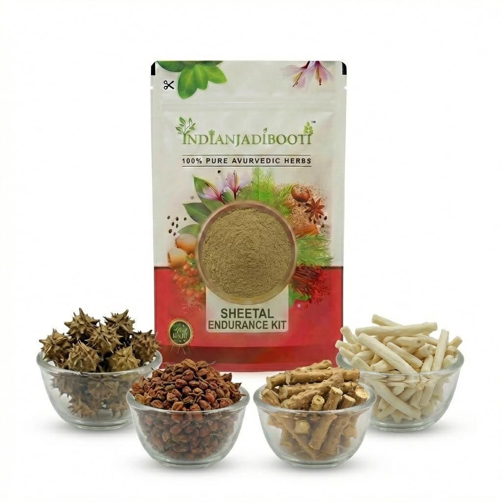 IndianJadiBooti Vajikarana-Sheetal Endurance Kit – Gokhru, Bahuphali, Shatavari & Safed Musli – Cooling Ayurvedic Herbs for High Vitality, Stamina & Pitta Balance – The "Summer Strength" 200g Pack