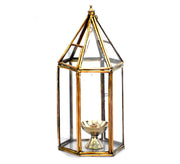 DSH Brass Diya for Pooja with Glass Cover Lantern, Decorative Brass & Glass Akhand Deepak Oil Lamp,Tea Light Holder Lantern for Durga Pooja & Diwali