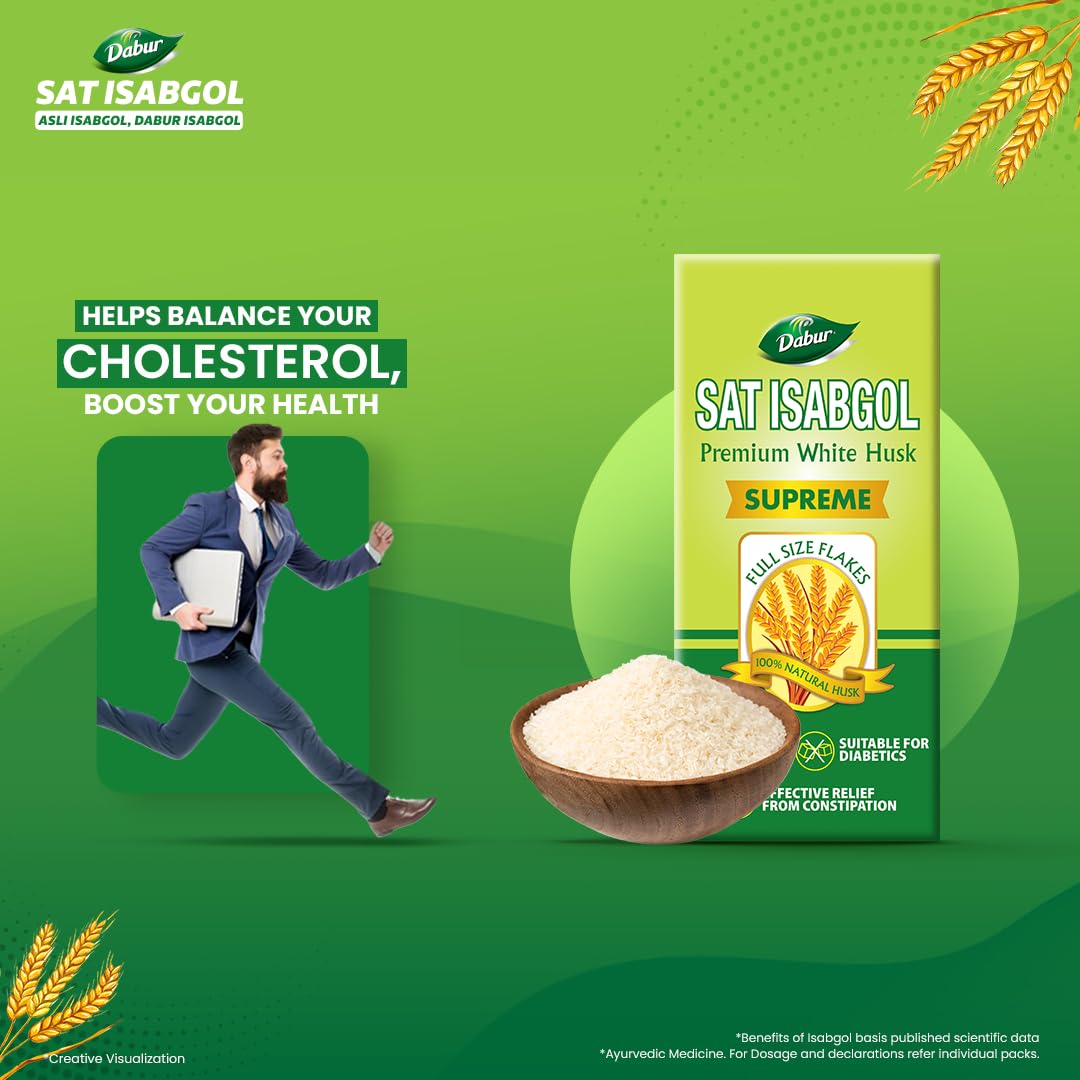 Dabur Sat Isabgol (Psyllium Husk) - 90g | Rich in Fiber | Provides Effective Relief from Constipation & Bloating | Promotes Bowel Health | Non-Habit Forming | 100% Ayurvedic
