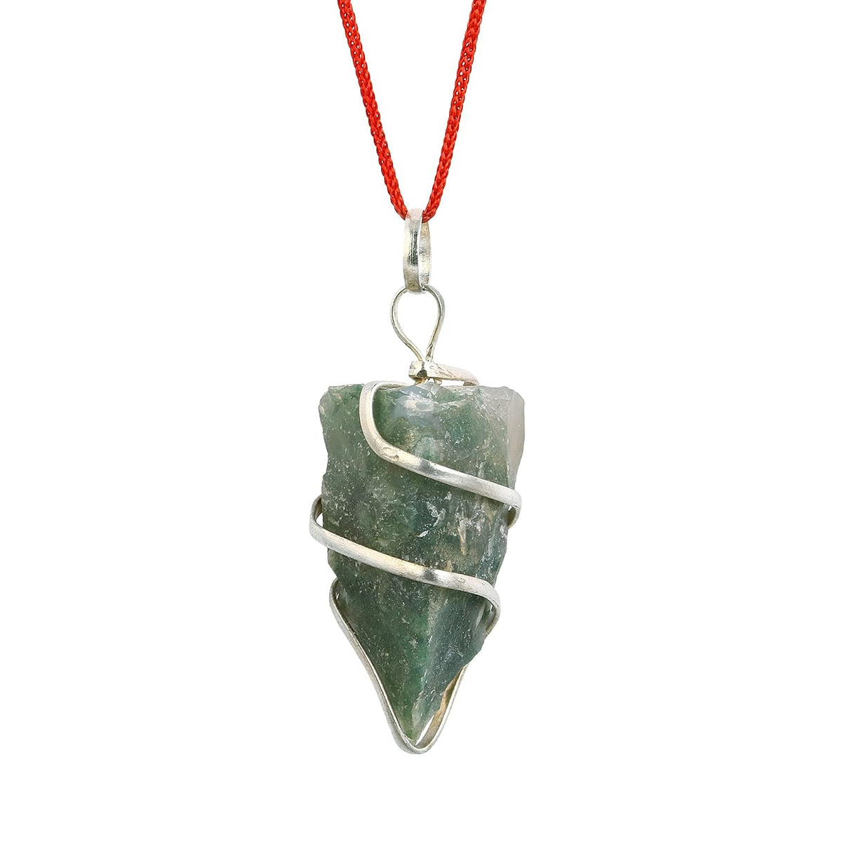 ASTRODIDI Natural Green Moss Agate Stone Raw Rough Pendant Wire Wrapped Crystal Stone Locket for Reiki Healing and Crystal Healing Stone Pendant