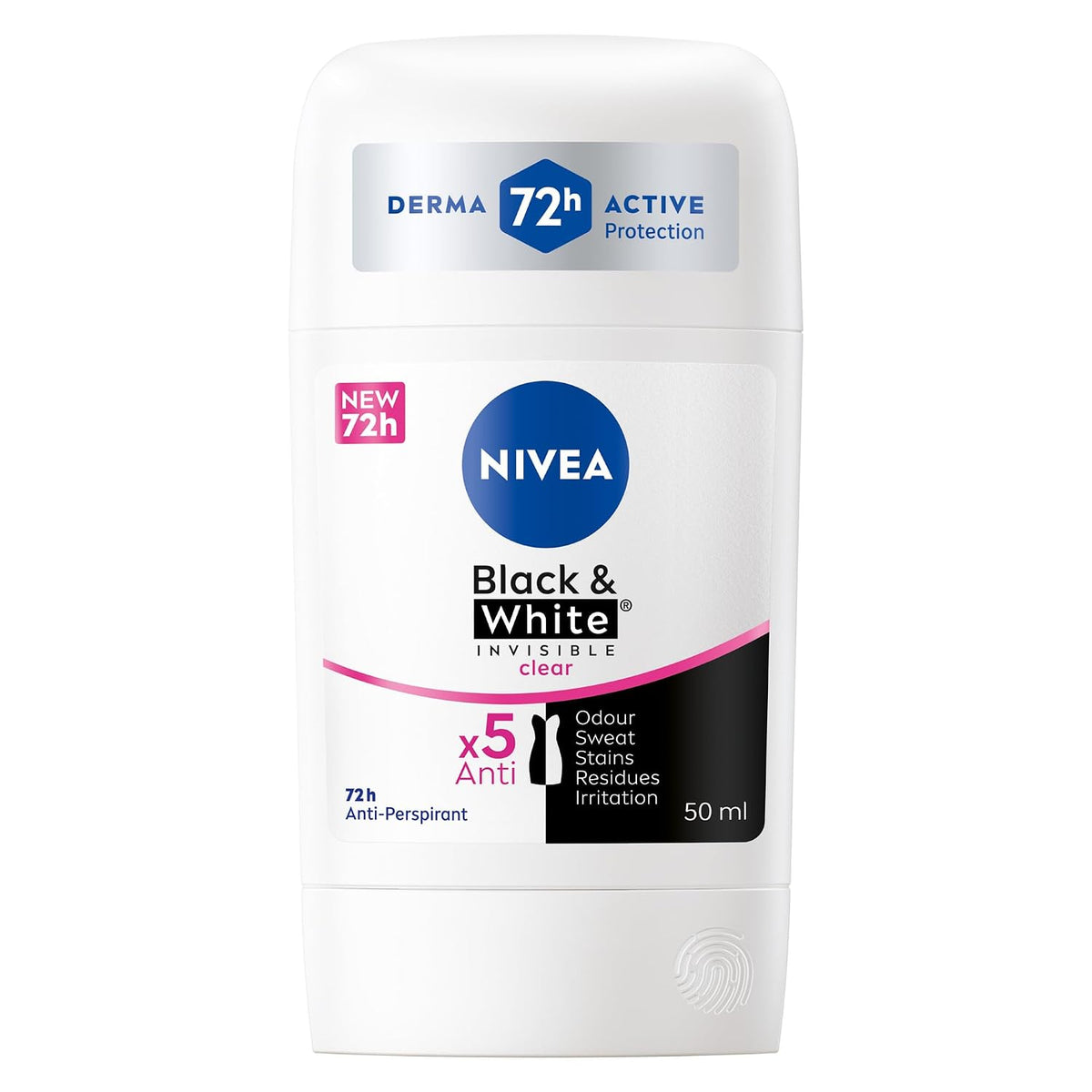 NIVEA Antiperspirant Stick for Women, 48h Protection, Black & White Invisible Original, 50ml