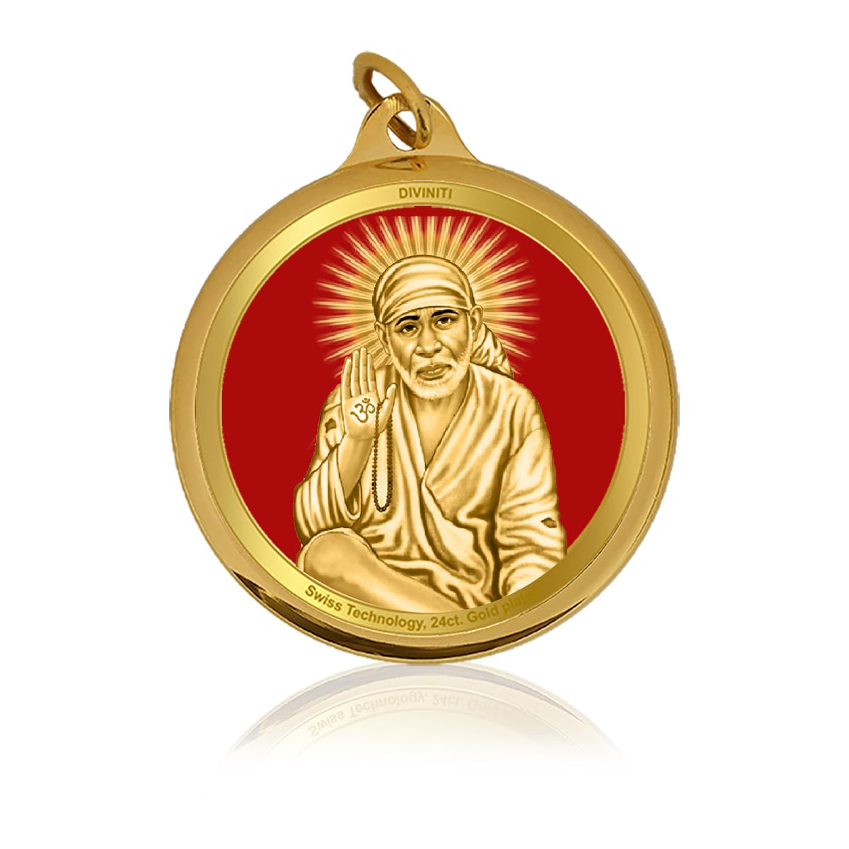 DIVINITI 24K Gold Plated Double-Sided Religious Pendant with Premium Gift Box, Spiritual Locket for Men & Women, Devotional Jewellery for Gifting & Everyday Wear | Sai Baba & Om