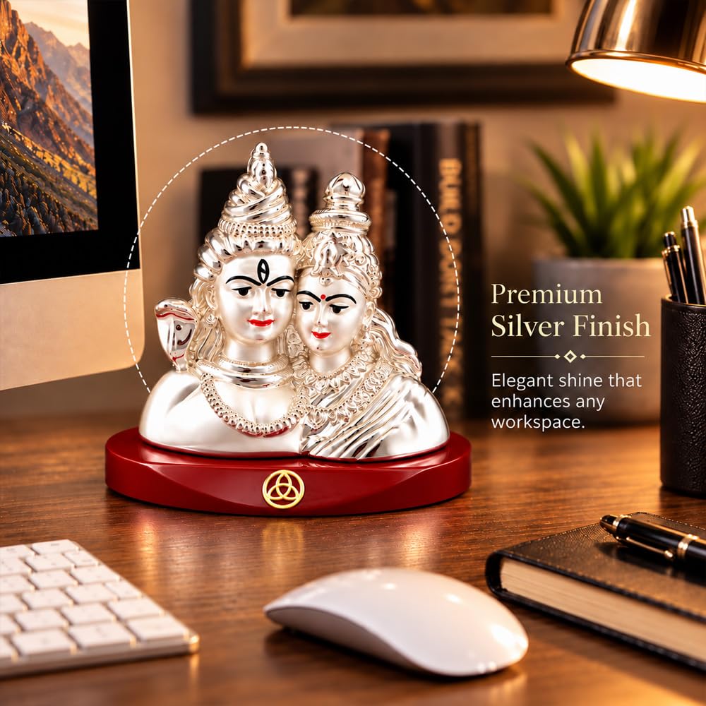 DIVINITI 999 Silver-Plated Shiv Parvati Idol | Shiva Parvati Murti for Home, Office & Pooja Mandir | Wedding, Diwali & Housewarming Gift with Premium Gift Box | 7.5 x 6 CM