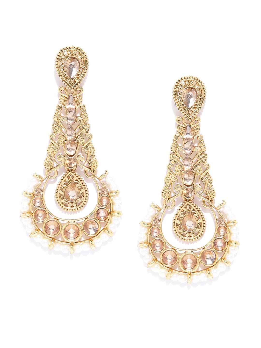 Priyaasi Gold-Plated Kundan and Pearls Studded Drop Earrings