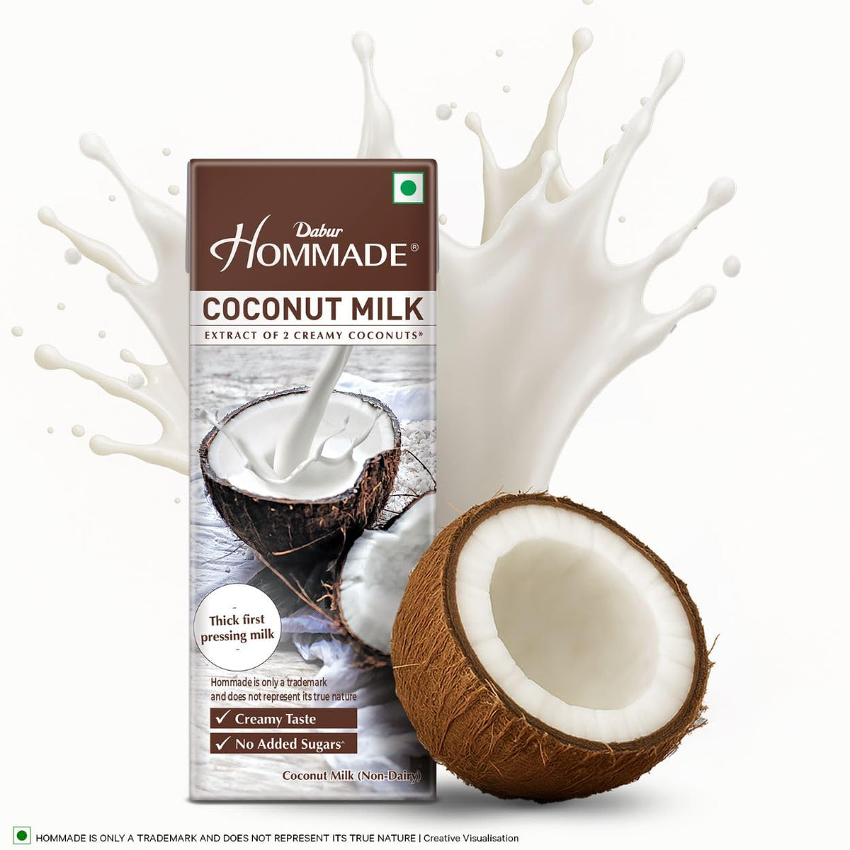 Dabur Hommade Coconut Milk : Made from the Extract of 2 Creamy Coconuts | Thick & Creamy Consistency | No Added Sugar | Thick First Pressing Milk | Hassle-Free, Ready to Use | Ideal for Curries, Desserts & Baking | 200ml single item
