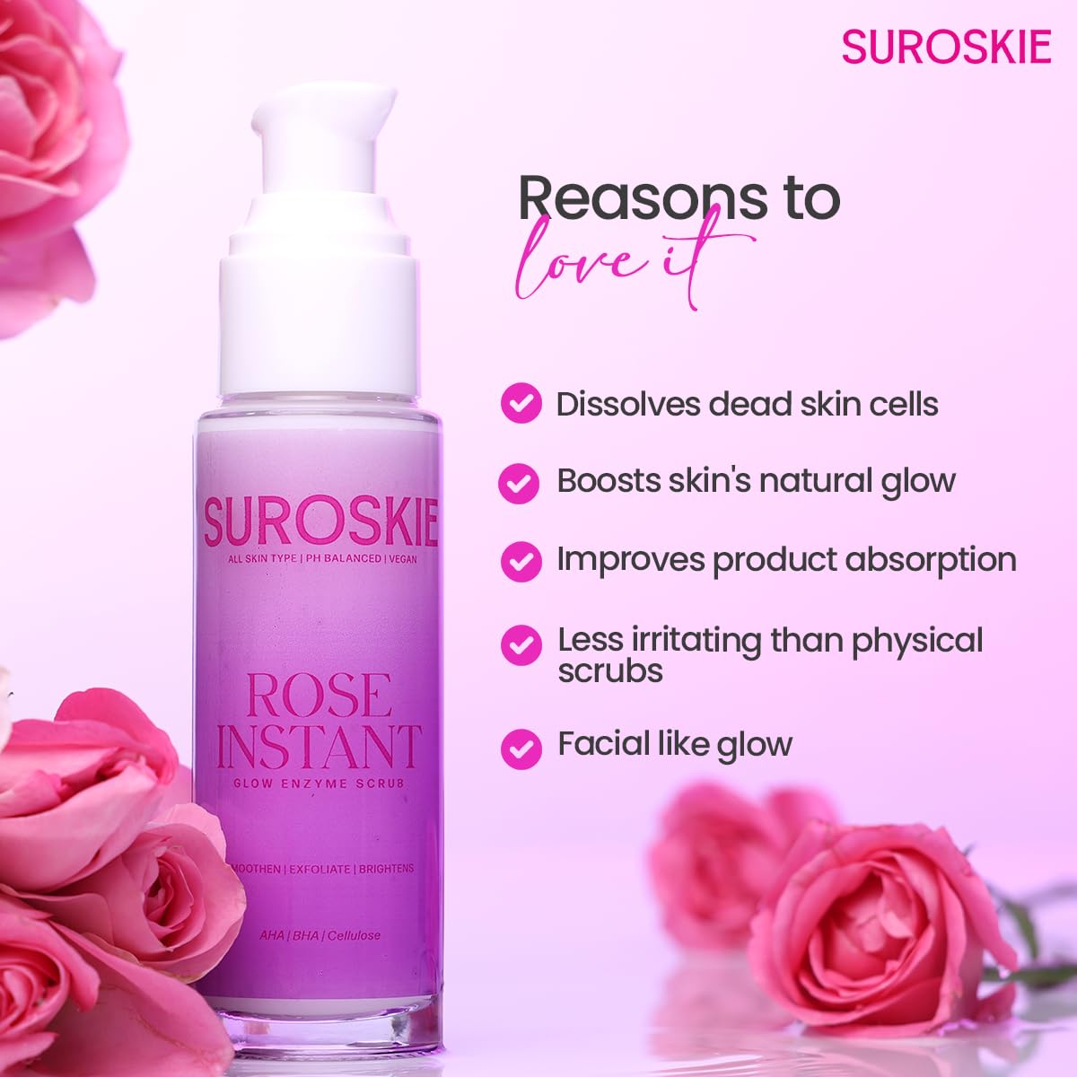 Suroskie Rose Instant Enzyme Face Scrub & Rosanna Glow Face Mask Combo (Pack Of 2*50Ml) | For Fine Lines & Clear Dark Spots | Glowing & Brighten Skin | Removes White Heads & Black Heads |Men & Women