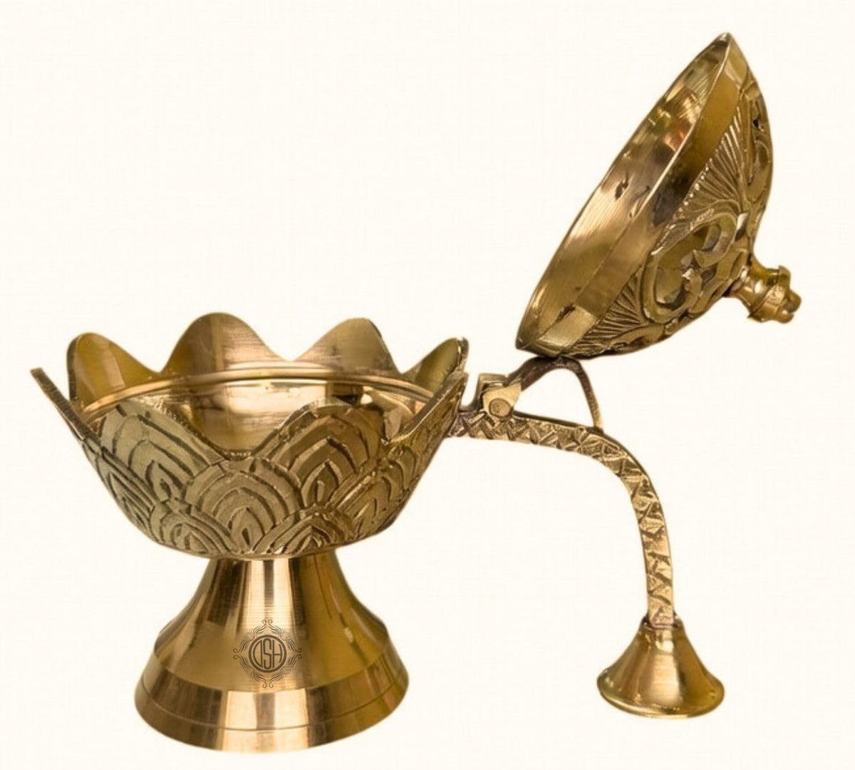 DSH Brass Dhup Dani Dhuna Loban Burner Kapoor Dani Incense Burner Sambrani Holder for Puja Home Decor & Gifting. (Large)