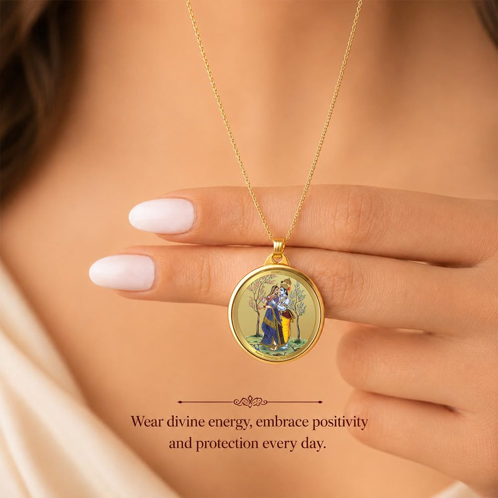 DIVINITI 24K Gold Plated Double-Sided Religious Pendant with Premium Gift Box, Spiritual Locket for Men & Women, Devotional Jewellery for Gifting & Everyday Wear | Radha Krishna & Laddu Gopal