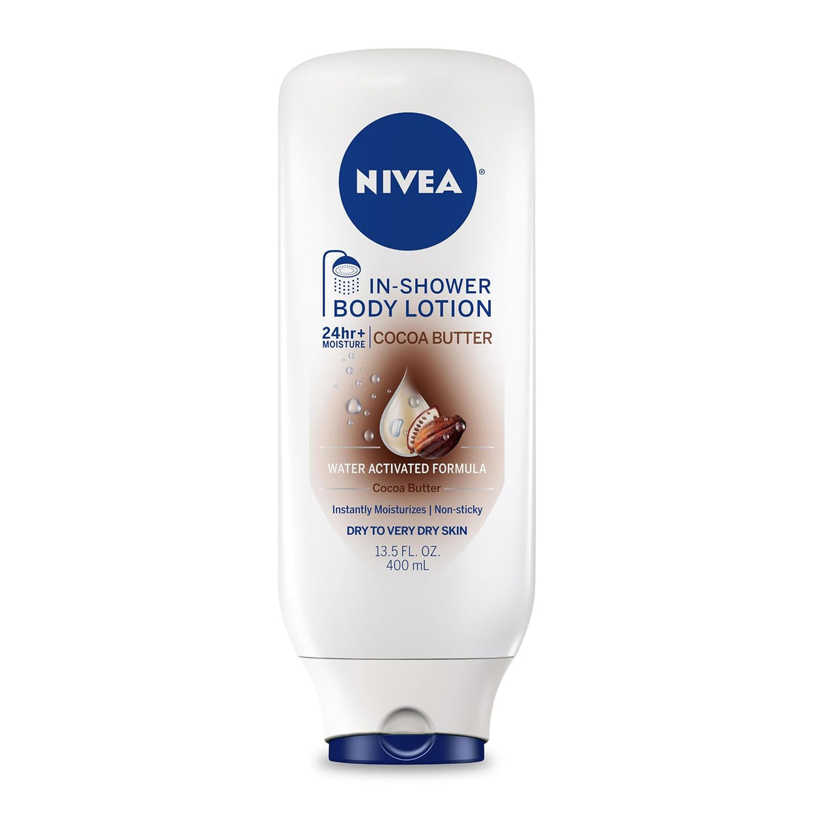 NIVEA Cocoa Butter In-Shower Body Lotion - Non-Sticky For Dry to Very Dry Skin - 13.5 oz. Bottle