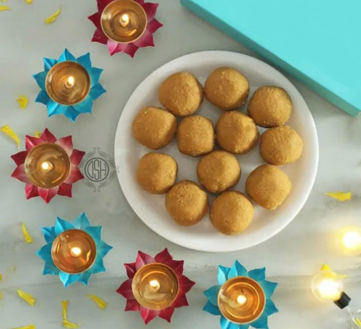 DSH Brass Diyas for Pooja Room Lotus Shape Set of 6 with Gift Box Akhand Jyot Diya Deepak Set for Diwali Festival Gift Item