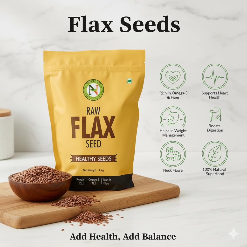 NatureVit Raw Flax Seeds 1 Kg | Alsi Seeds for Eating, Hair & Skin | Fibre & Omega-3 Rich Superfood | Natural Seeds for Weight Loss, Digestion & Immunity