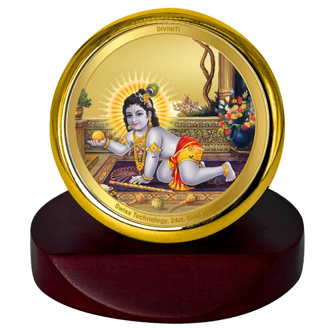 DIVINITI Laddu Gopal Photo Frame for Car Dashboard, Car Idol, Table Decor|MCF 1C Gold Frame with 24K Gold Plated Foil|Religious Frame For Pooja, Prayer and Gift (5.5X5.0 CM)