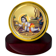 DIVINITI Laddu Gopal Photo Frame for Car Dashboard, Car Idol, Table Decor|MCF 1C Gold Frame with 24K Gold Plated Foil|Religious Frame For Pooja, Prayer and Gift (5.5X5.0 CM)