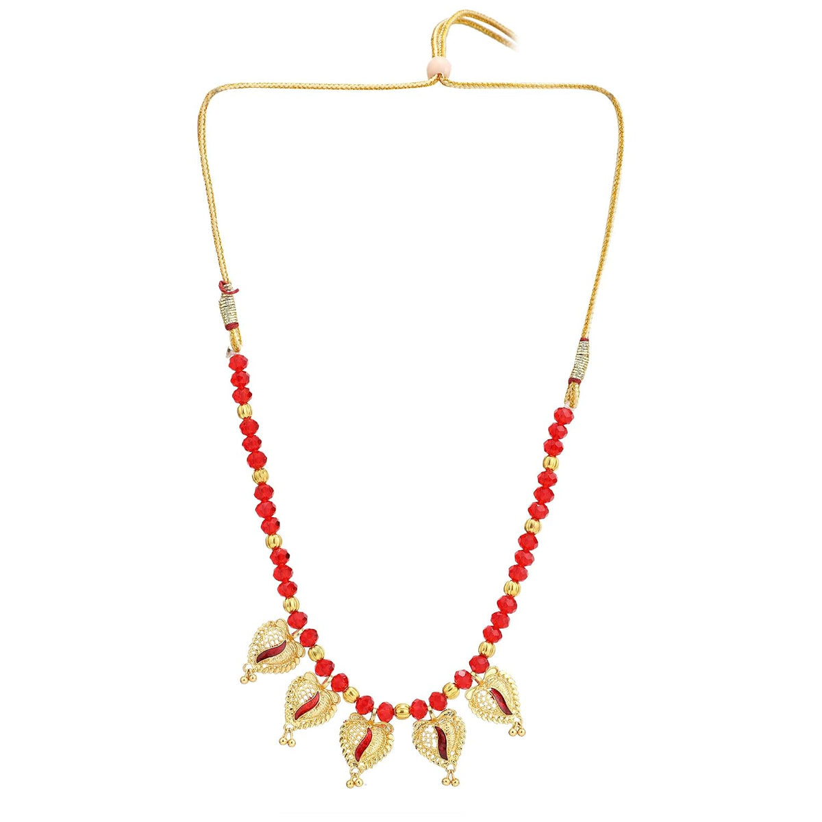 ASTRODIDI Brass Traditional Red Beads Gold Plated Mangalsutra For Women (Golden, Red)