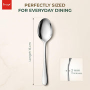 Parage Tiara Stainless Steel Dinner Spoon Set of 6, Length 16cm Tableware with 2mm Thickness Spoons, Mirror Finish for Home Kitchen Dining