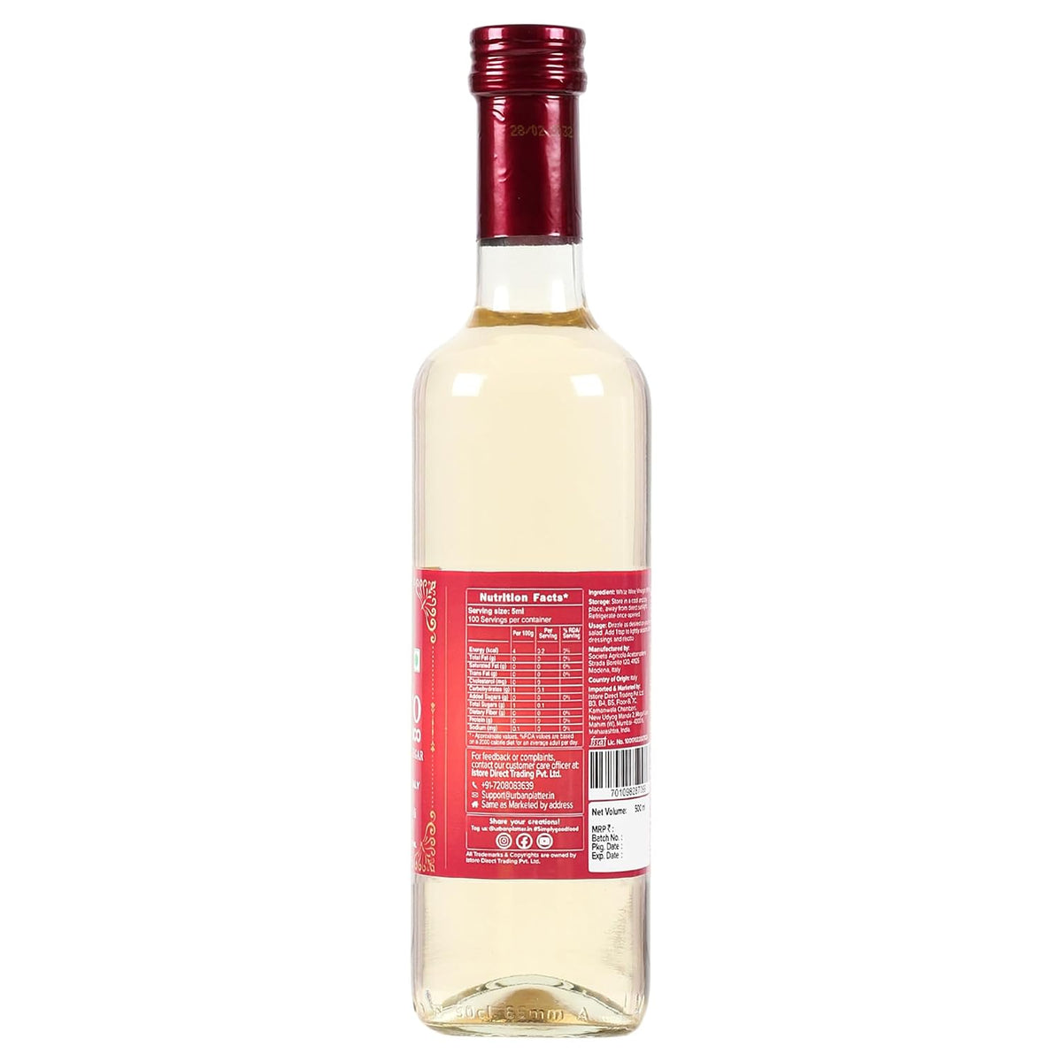 Urban Platter Aceto DI Vino Bianco White Wine Vinegar, 500ml (Product of Italy, Perfect for Salads, 6% Acidity, Use for Dressing Salads, Making sauces, Making Spreads and Season proteins)
