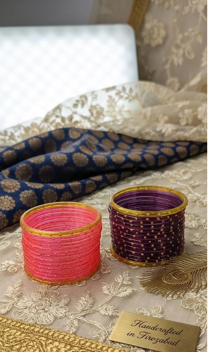 NMII Glass with Plain and Glossy Finished Bangle Set For Women and Girls