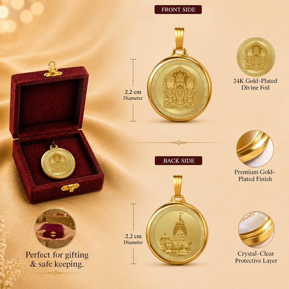 DIVINITI 24K Gold Plated Double-Sided Religious Pendant with Premium Gift Box, Spiritual Locket for Men & Women, Devotional Jewellery for Gifting & Everyday Wear | Jagannath & Temple