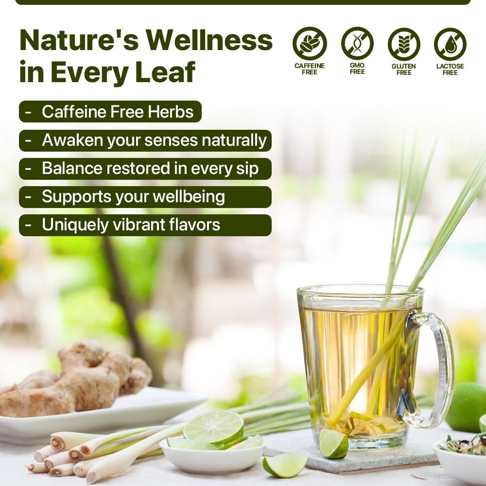 BLUE TEA - Lemongrass Tea - 30 Tea Bags | HELPS MANAGE ANXIETY | Caffeine Free - Herbal Tea - Refreshing - Daily Use - Detox Tea | Premium Zipper Packaging