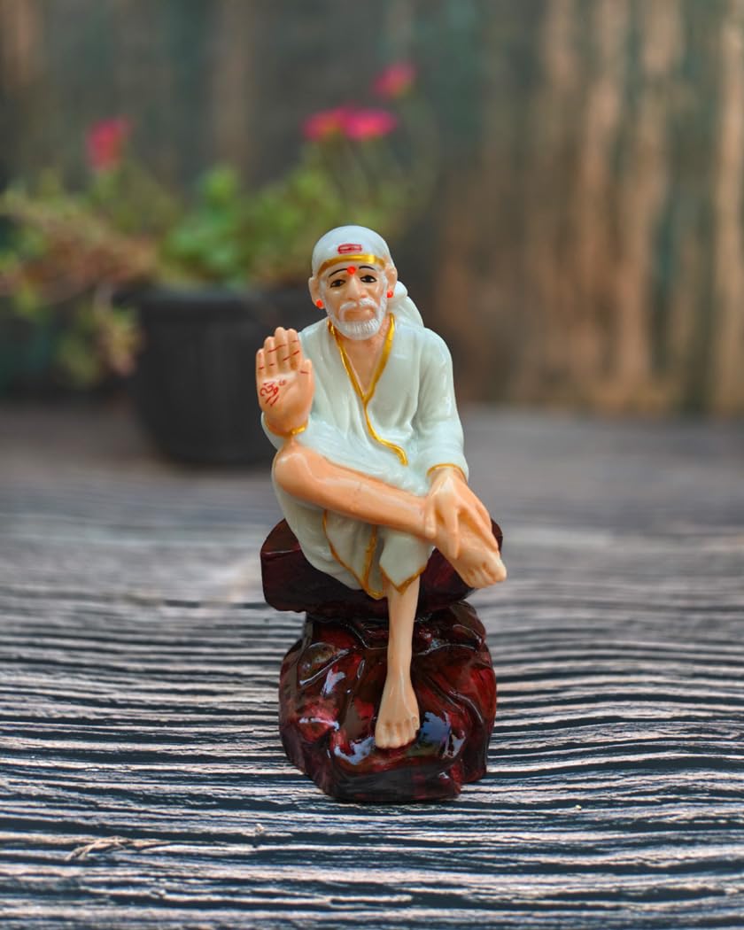 SHINDE EXPORTS shirdi saibaba Marble Idol Statue murti Home Murty for car Dashboard for Pooja Room (6.5 inches)