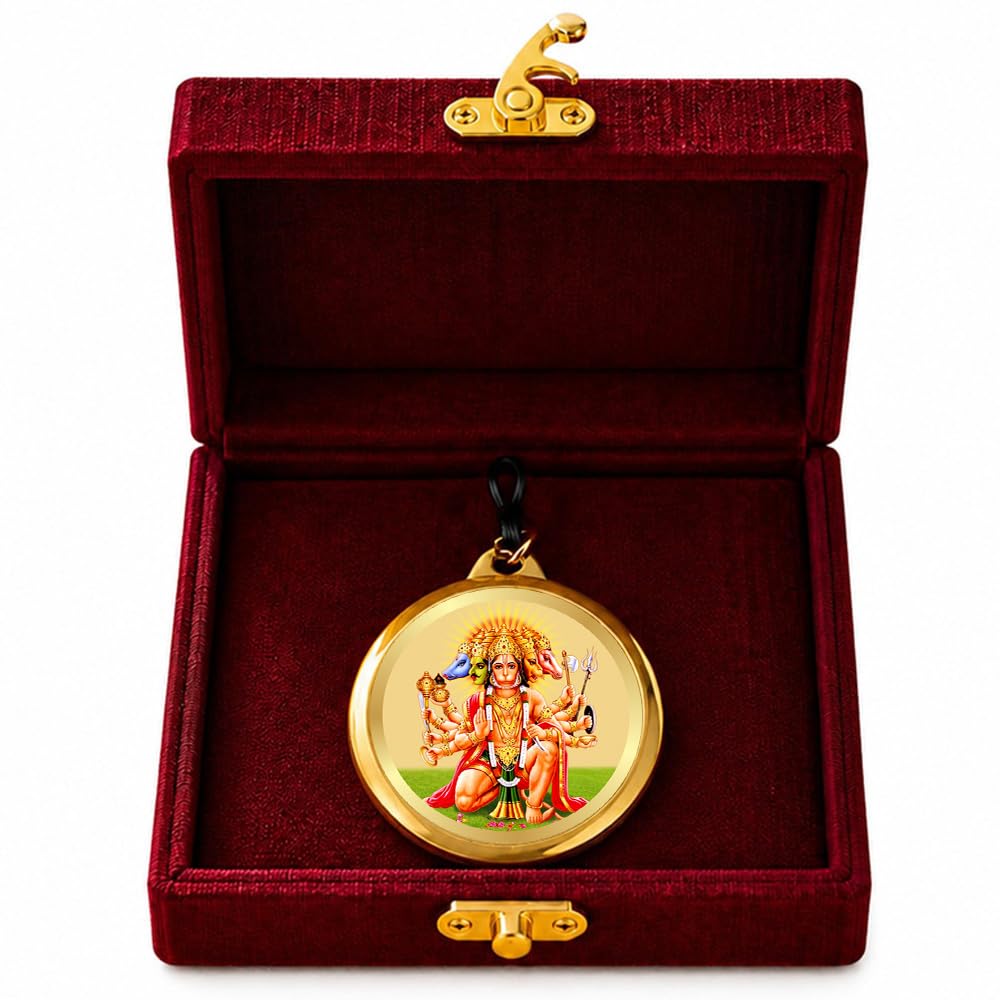 DIVINITI 24K Gold Plated Double-Sided Religious Pendant with Premium Gift Box, Spiritual Locket for Men & Women, Devotional Jewellery for Gifting & Everyday Wear | Panchmukhi Hanuman & Yantra - CLR Pendant